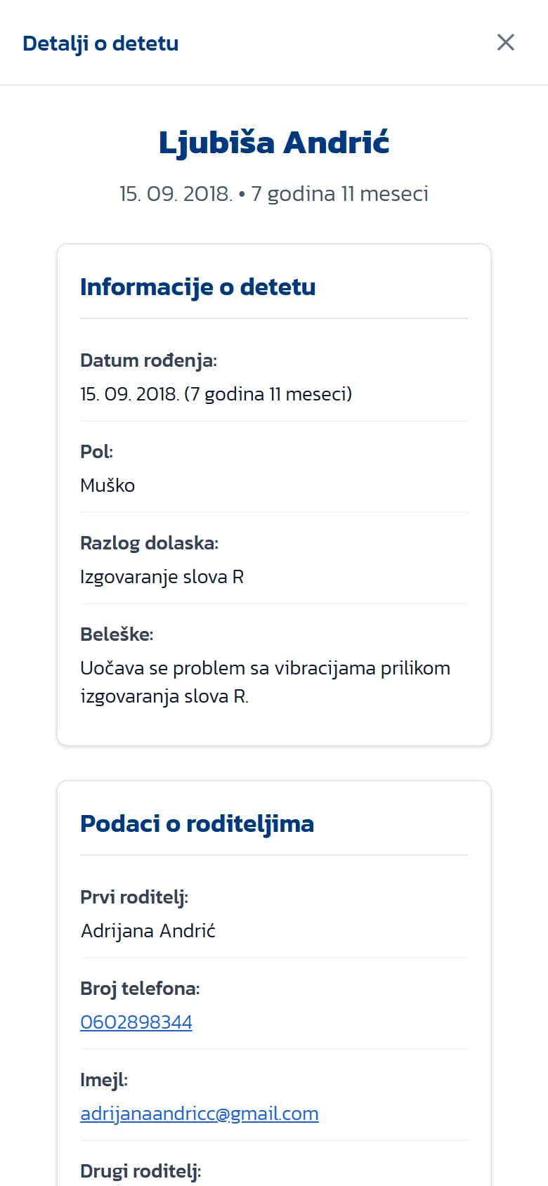 Podaci o detetu
